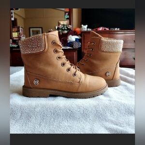 bebe Brown Studded Moto Boots Size 7.5 NWOT